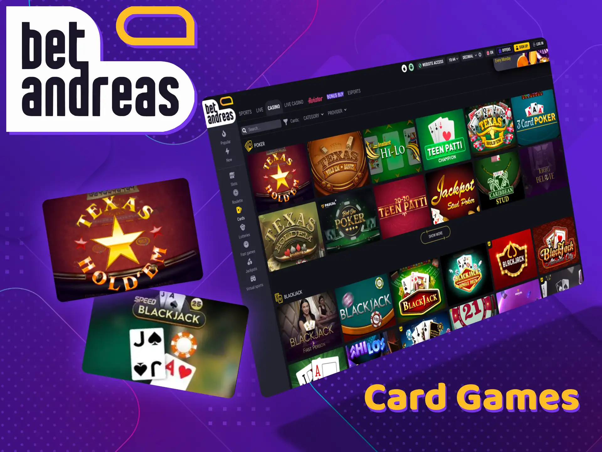 Play card games at BetAndreas casino.