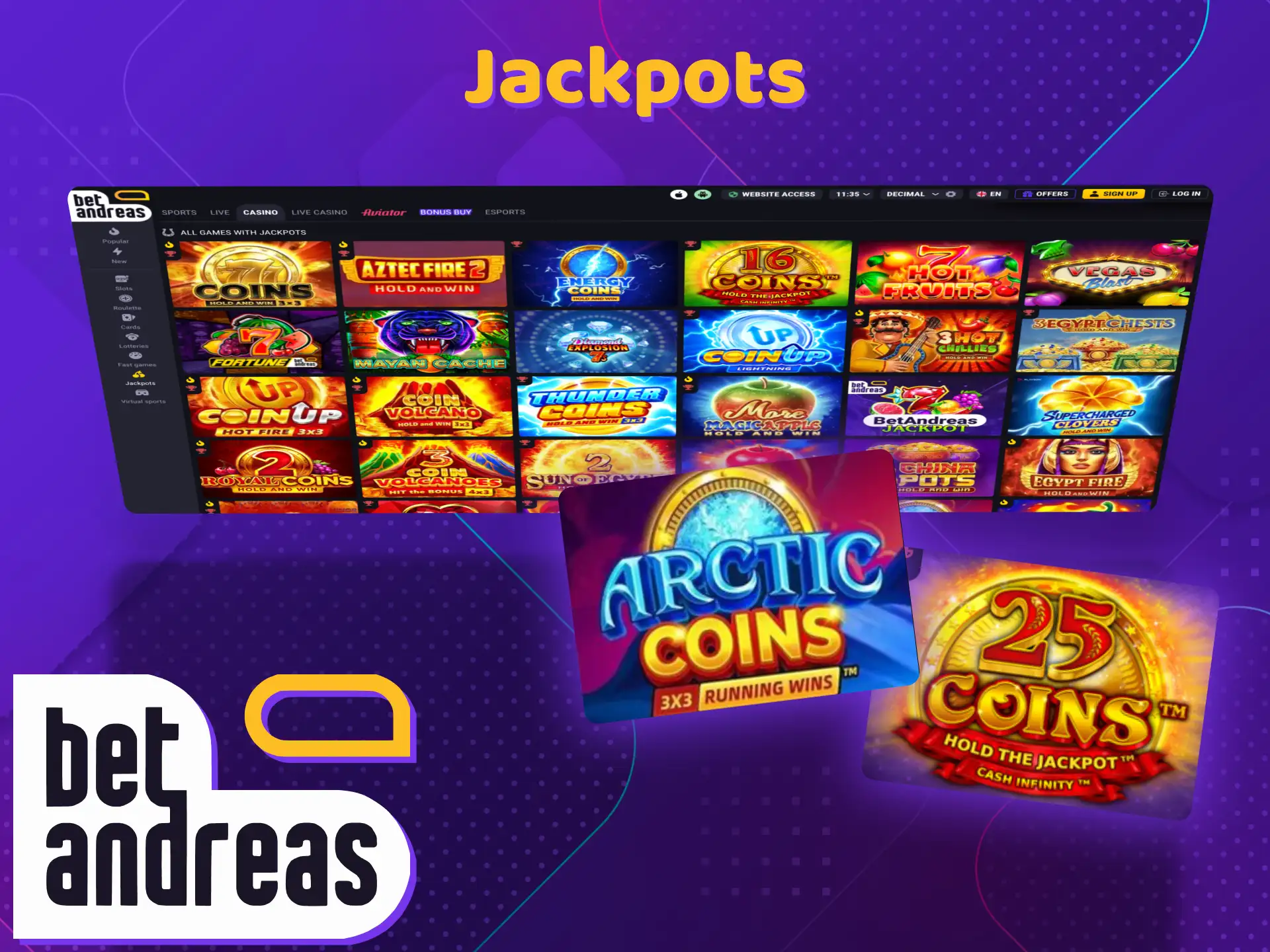 Win big prizes in BetAndreas jackpots category.