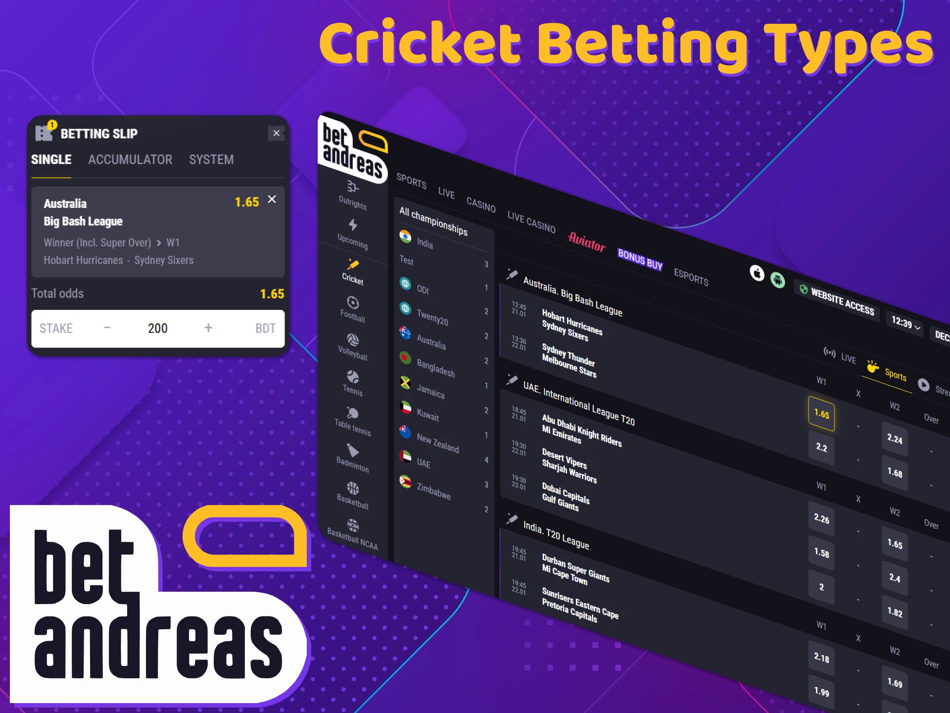 Check out cricket betting types at BetAndreas.