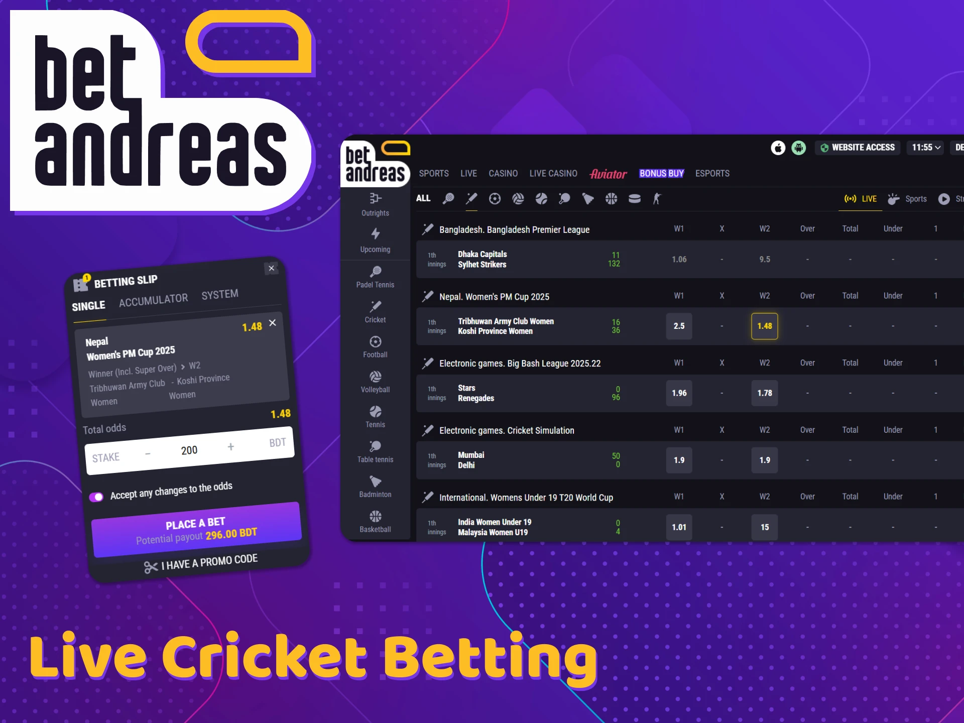 BetAndreas provides live betting on cricket.