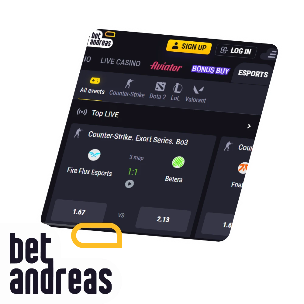 You can bet on eSports at BetAndreas.