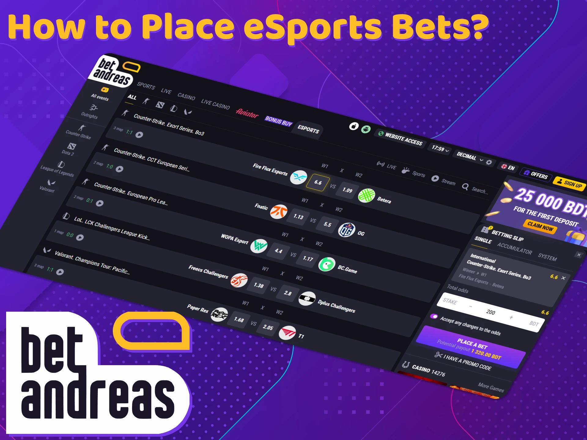 Learn how you can place eSports bets at BetAndreas.