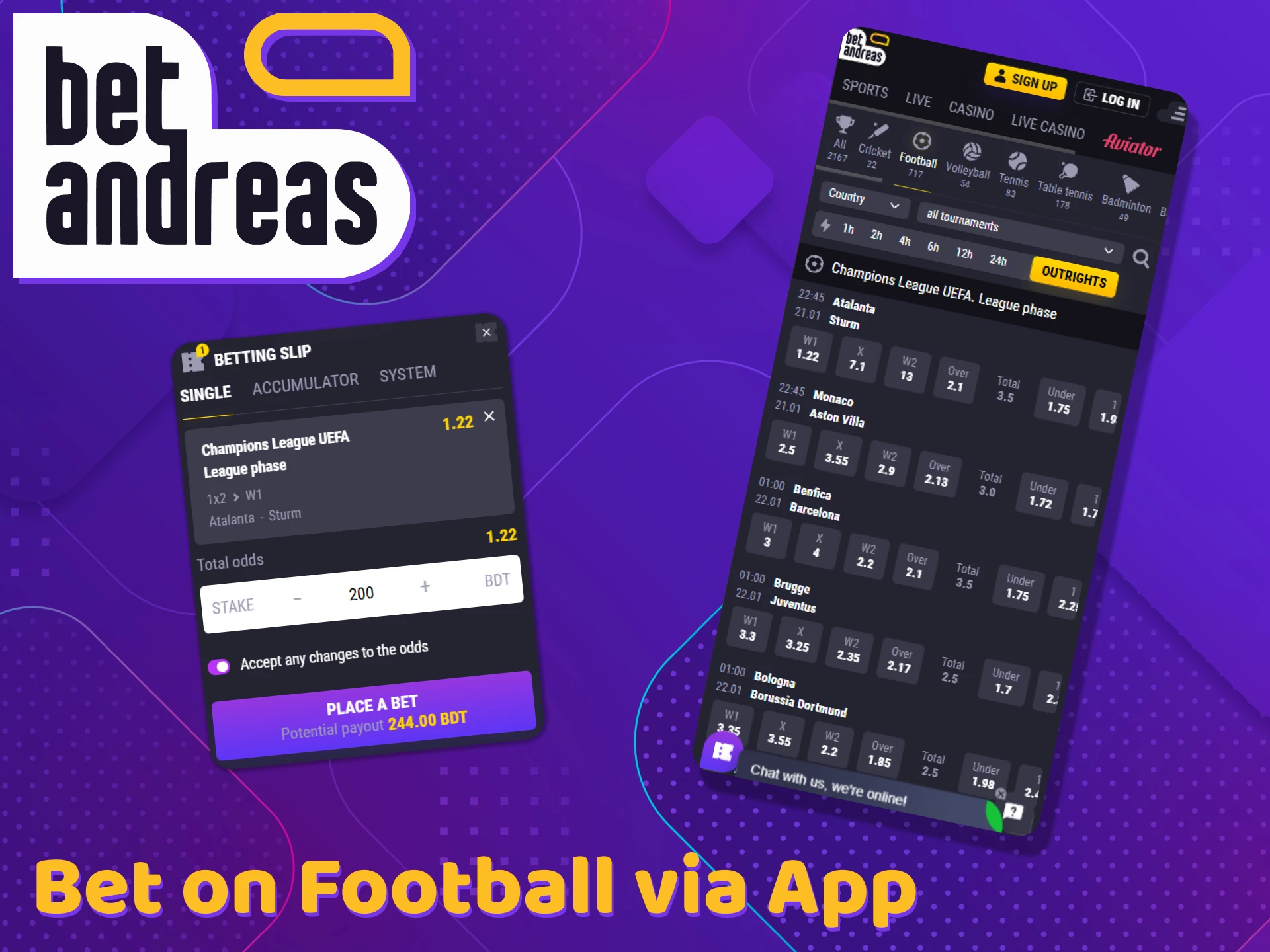 Bet on football matches on the BetAndreas app.