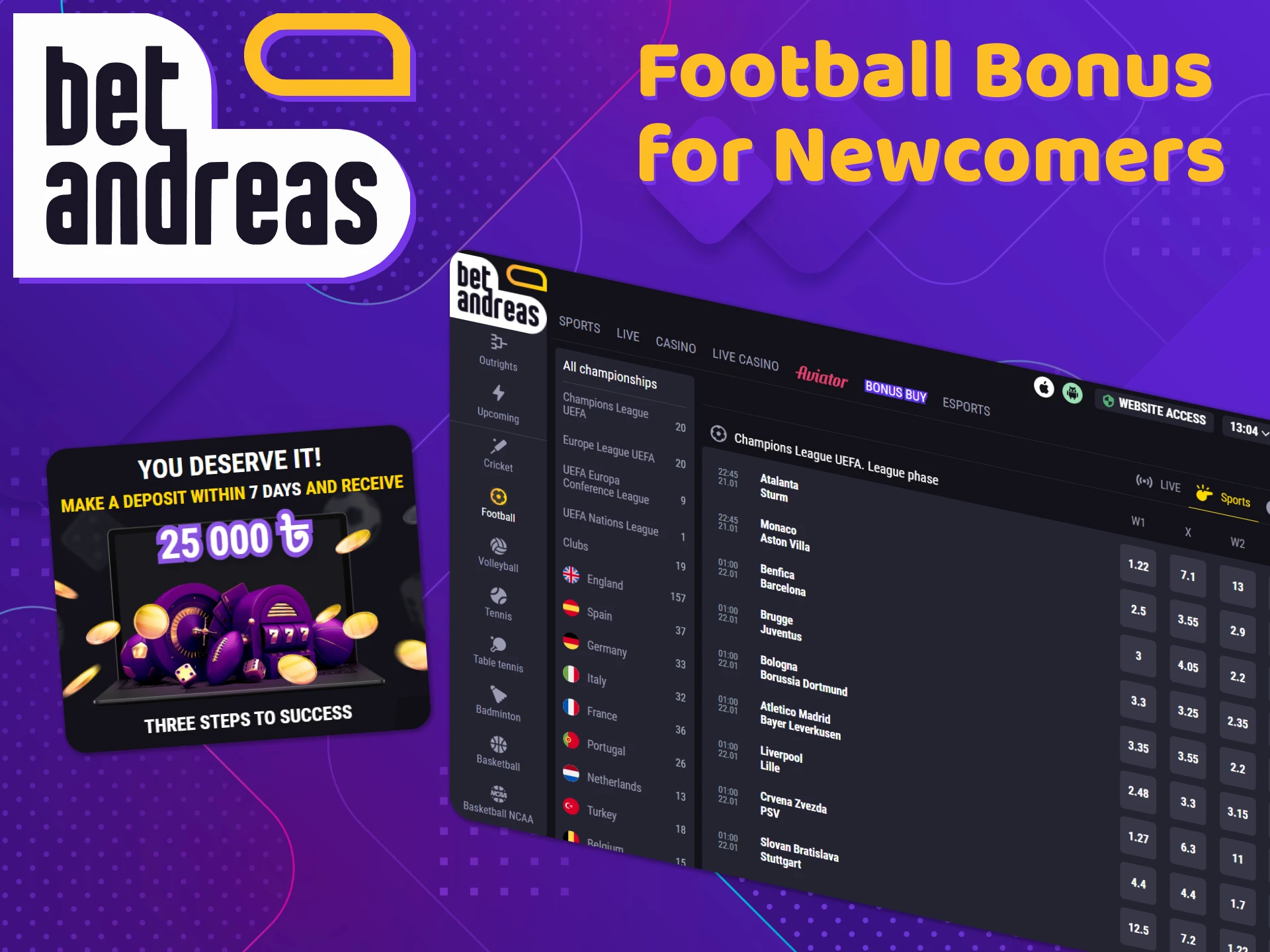 See the football bonus for newcomers at BetAndreas.