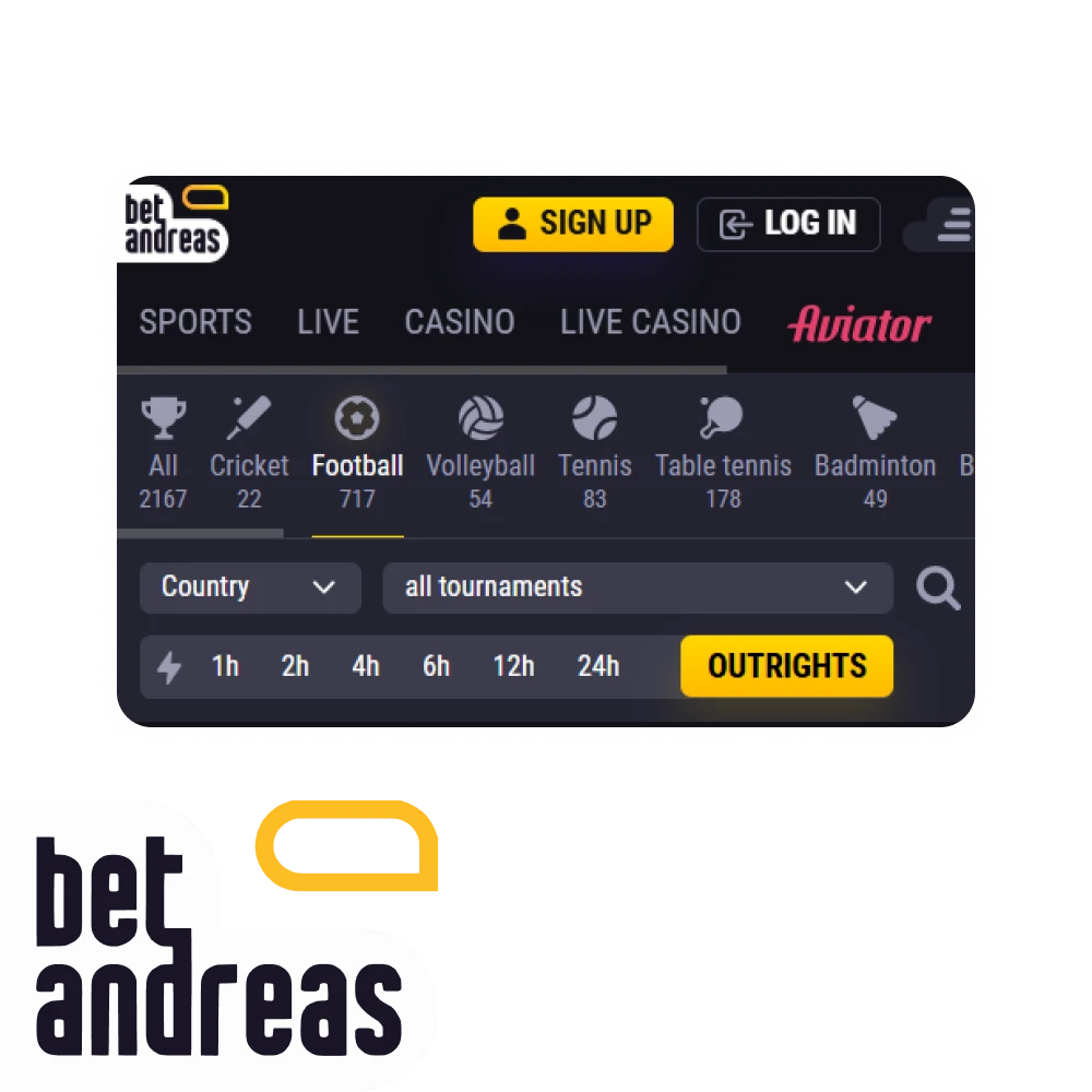 Bet on football matches on the BetAndreas platform.