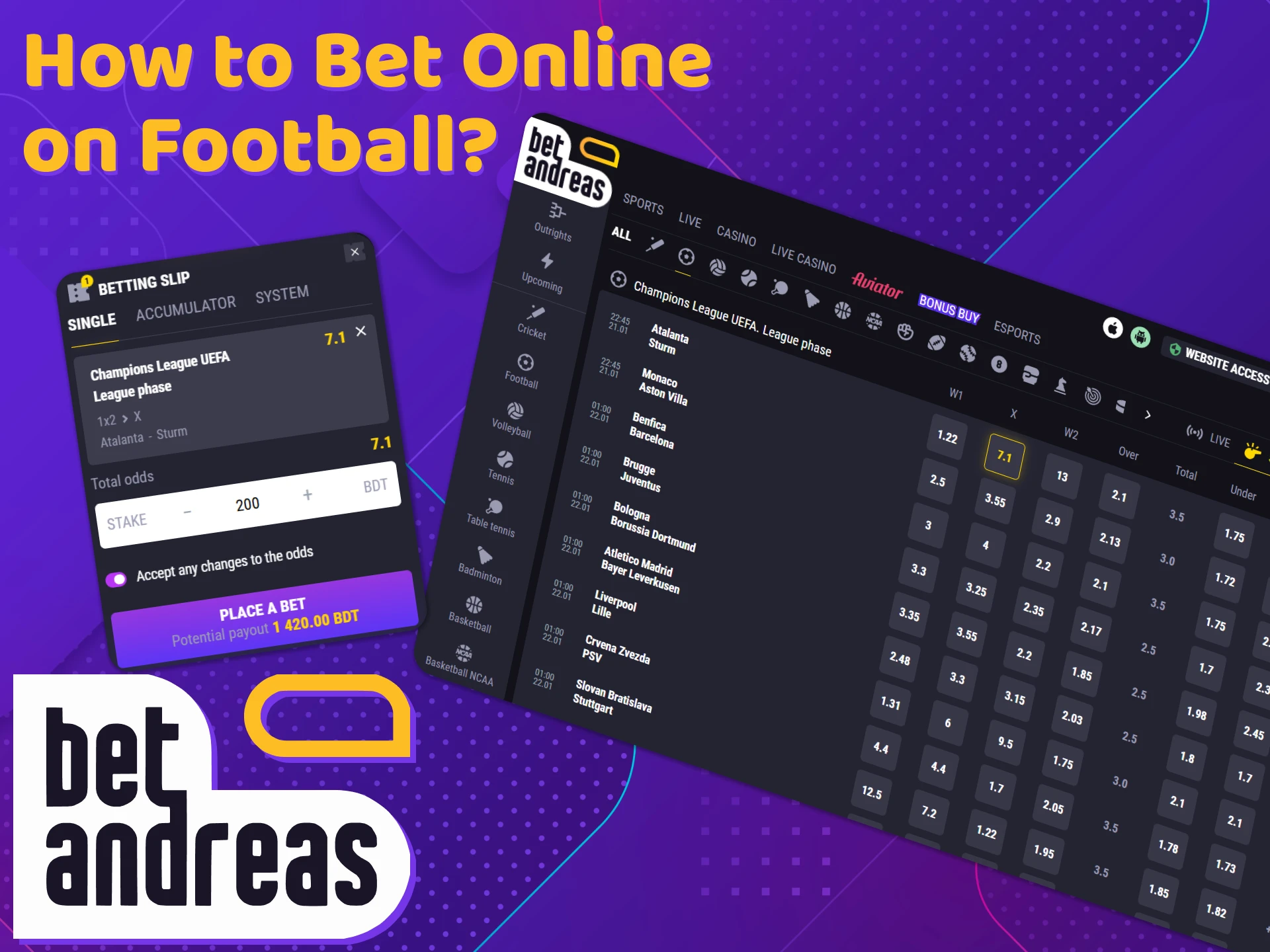 Make bets on football on the BetAndreas platform.