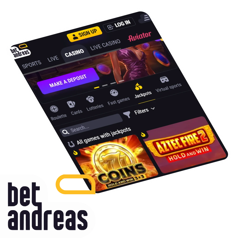 Play jackpot games on the BetAndreas platform.