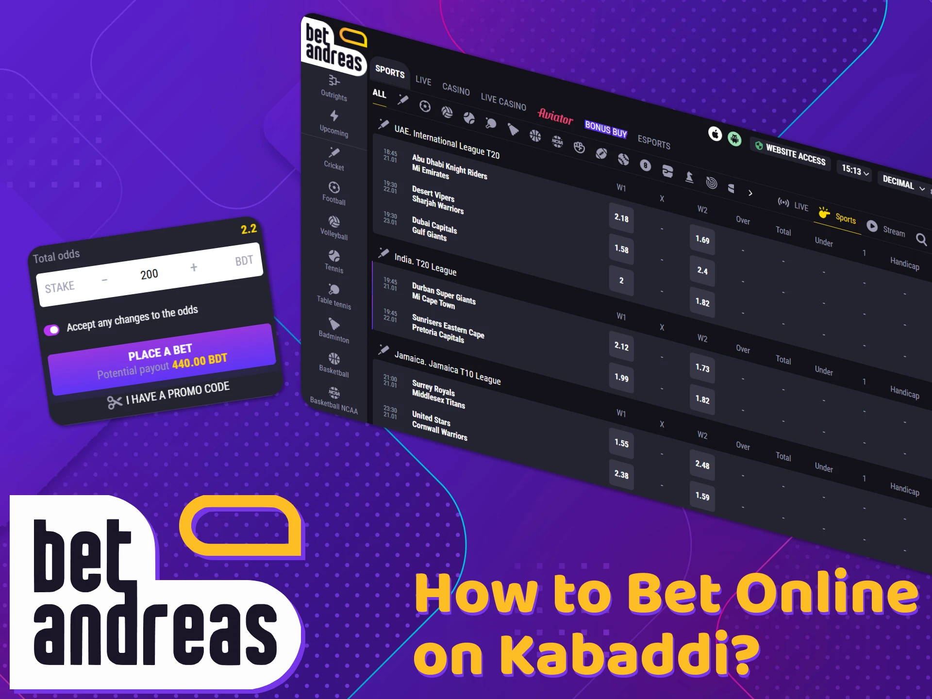 Learn how to bet online on kabaddi at BetAndreas.