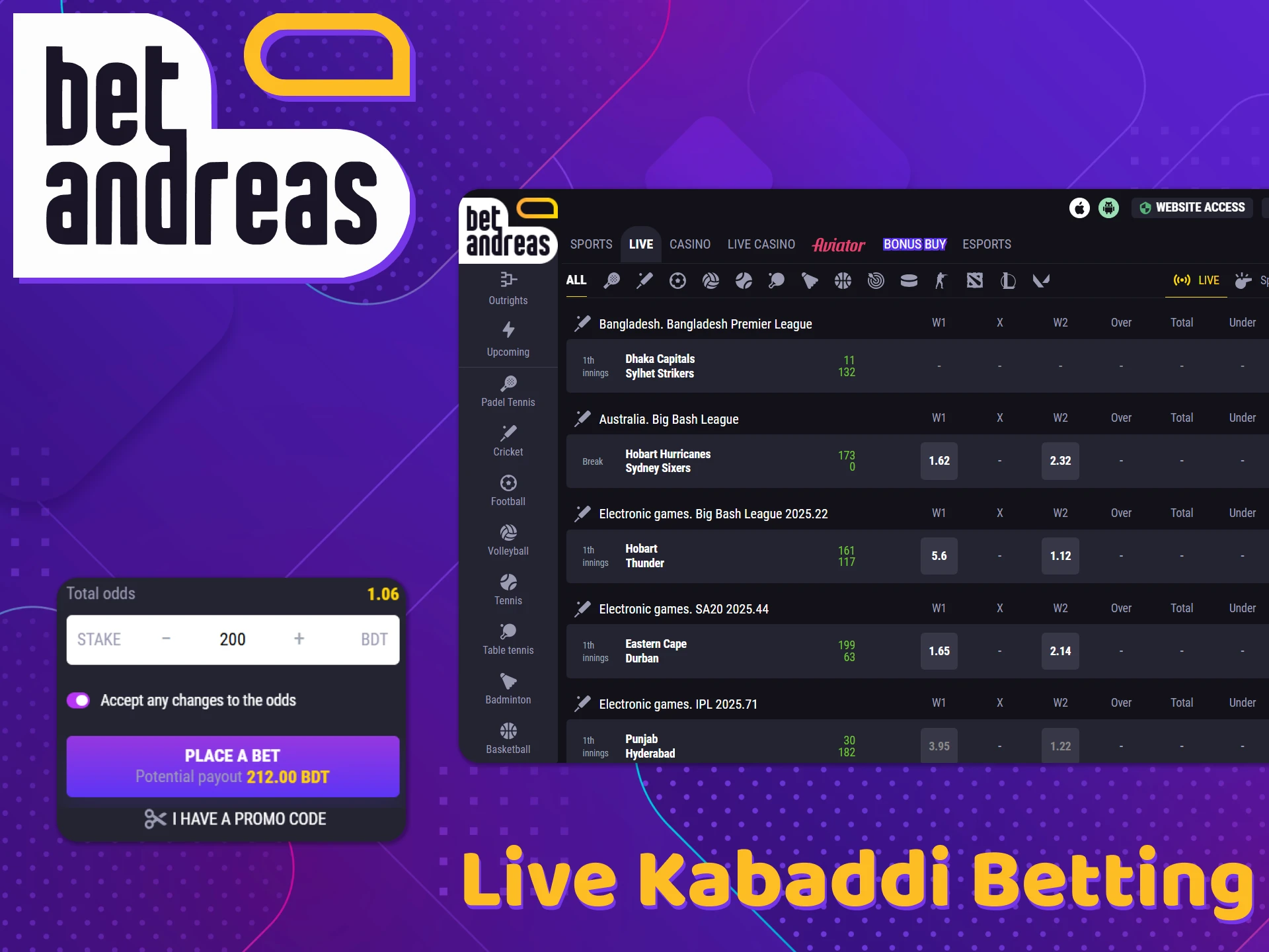 Place your kabaddi bets live at BetAndreas.