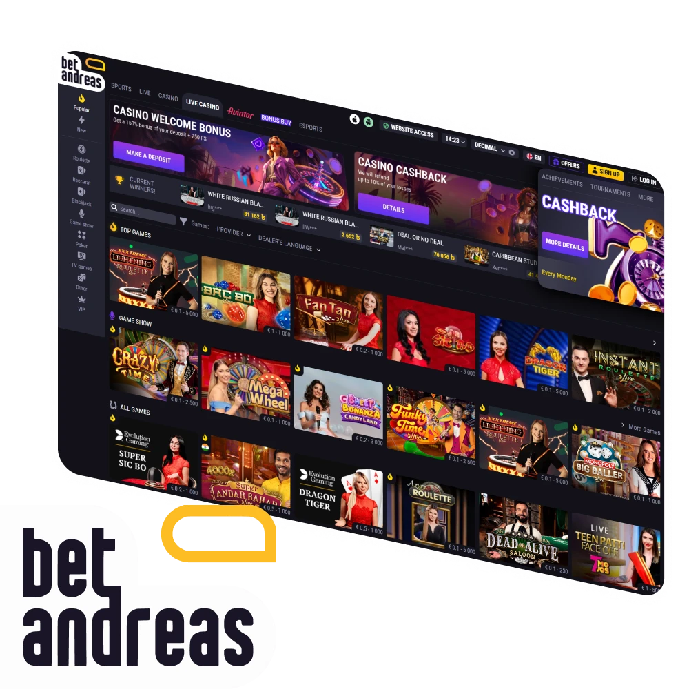 Play live casino games on the BetAndreas platform.