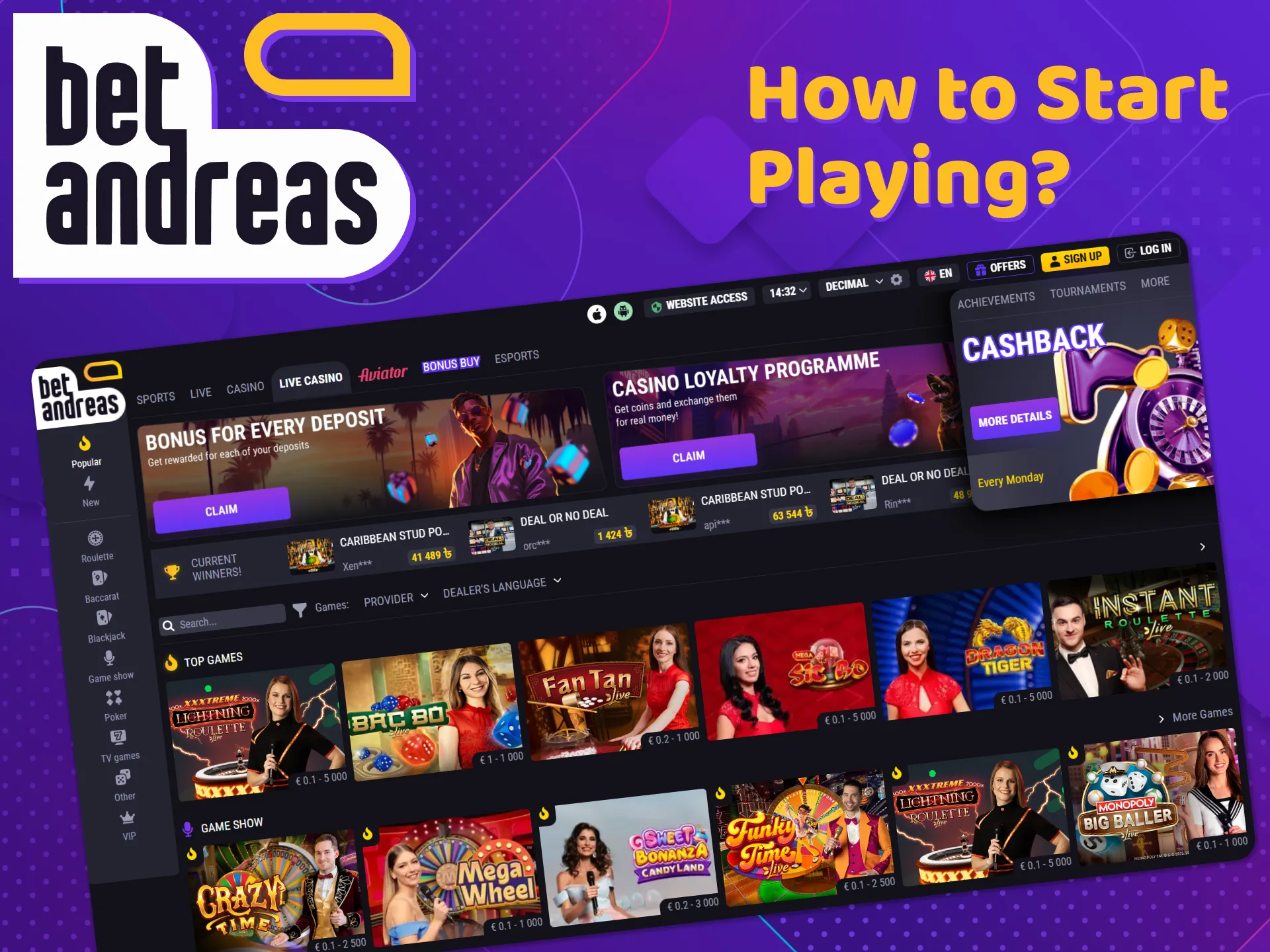 Learn how to start playing live casino games at BetAndreas.