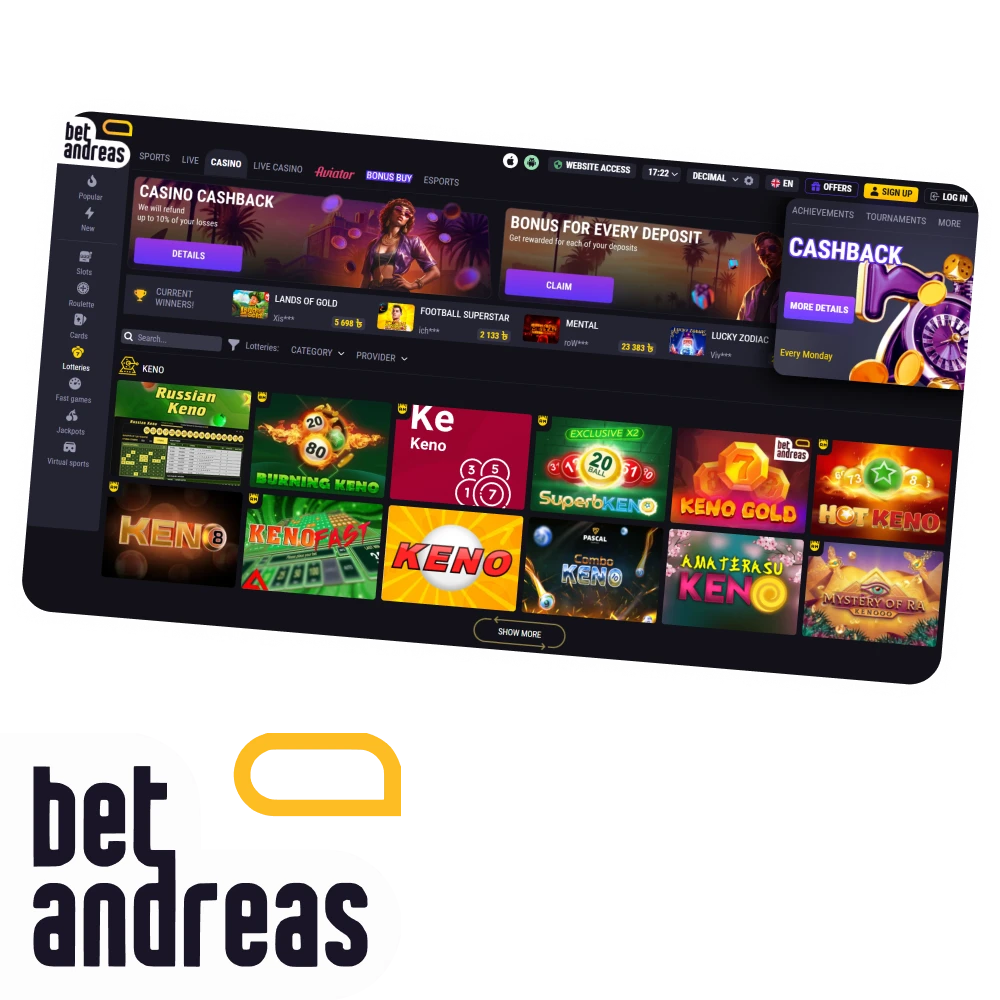 You can play lotteries on the BetAndreas platform.